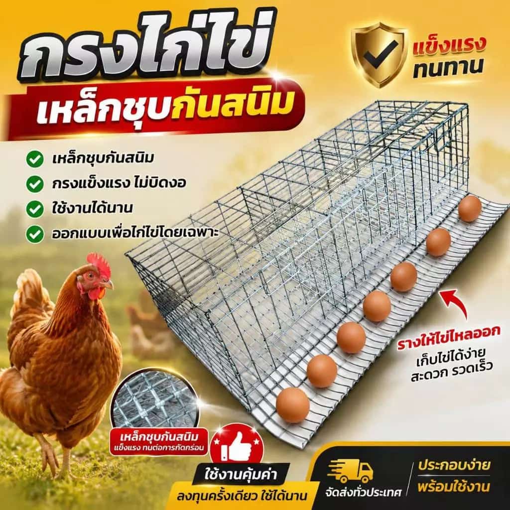 กรงตับไก่ไข่/เลี้ยงได้9 ตัว/เหล็กชุบกันสนิม/มีรางให้ไข่ไหล/แข็งแรง ทน เลี้ยงไก่ไข่620฿ ( )ฟรีเคเบิ้ลไทร์ SSV EZY