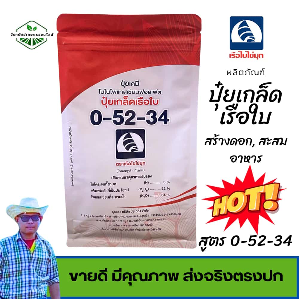 สวนปาล์มน้ำมัน ต้องการผลผลิตที่เพิ่มขึ้น แนะนำ ปุ๋ยเกล็ดเรือใบ สูตร 0-53-34 พ่นทางใบ ขนาด 1 กก. ผสมน้ำได้ 200 ลิตร
