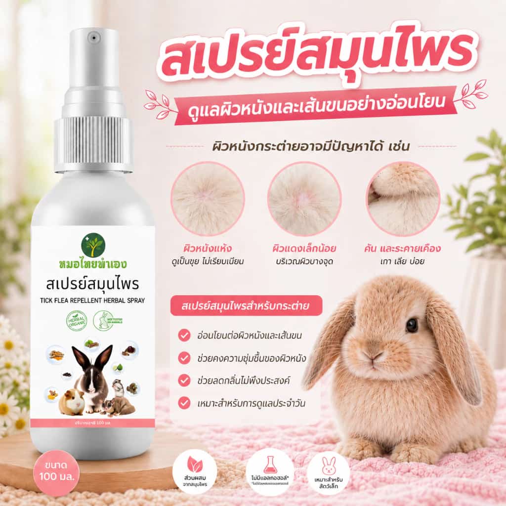 สเปรย์สมุนไพรกระต่าย ดูแลผิวหนังที่มีปัญหา ลดพฤติกรรมคัน 100 ml กระรอก แกสปี้ แฮมเตอร์…