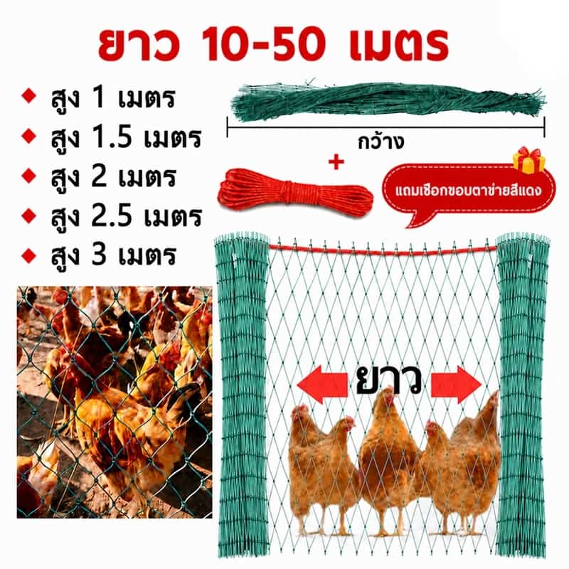อวนล้อมไก่ กันนก รั้วตาข่าย ตะข่ายล้อมไก่ ตาข่ายล้อมไก่ อวน ดาง ล้อมไก่ อเนกประสงค์ ตาข่ายพลาสติก เลี้ยงไก่ กันงู กันนก