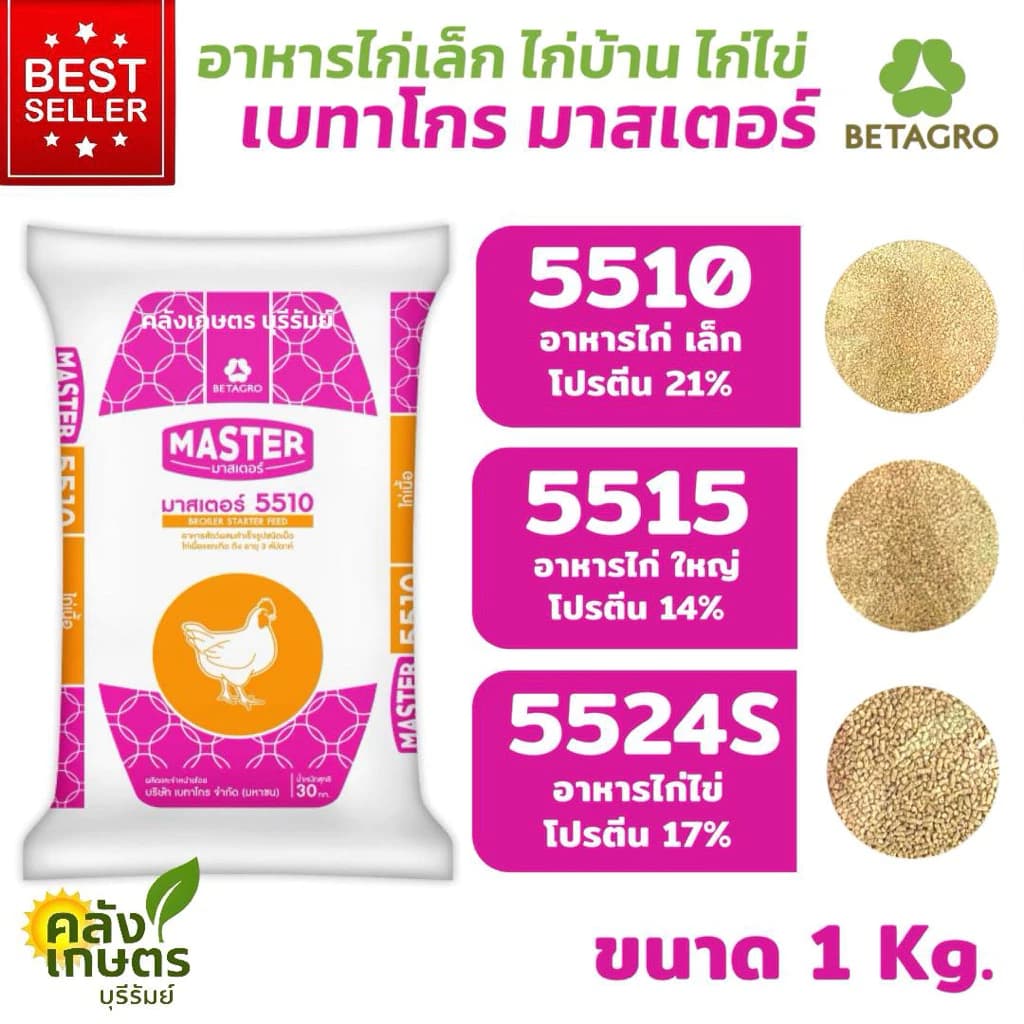 อาหารไก่ เบทาโกร มาสเตอร์ 5510เล็ก 5515ไก่ใหญ่ ไก่บ้าน 5524ไก่ไข่ 100%
