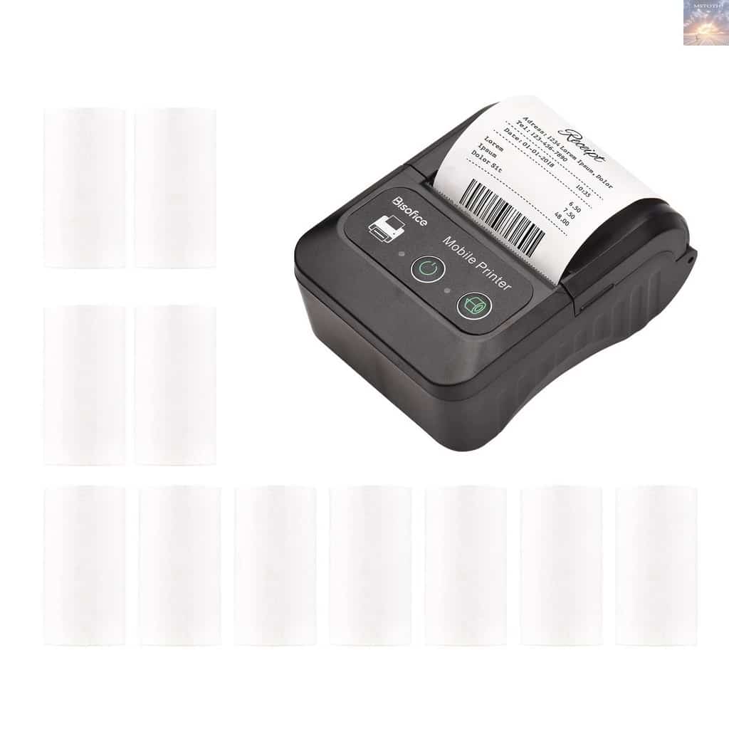 Bisofice เครื่องพิมพ์ความร้อนใบเสร็จแบบพกพา 58 มม. 2 นิ้วเครื่องพิมพ์พกพาขนาดเล็กพร้อมม้วนกระดา…