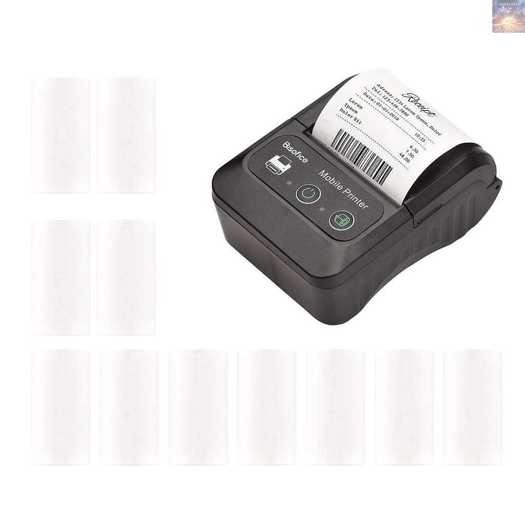 Bisofice เครื่องพิมพ์ความร้อนใบเสร็จแบบพกพา 58 มม. 2 นิ้วเครื่องพิมพ์พกพาขนาดเล็กพร้อมม้วนกระดา…