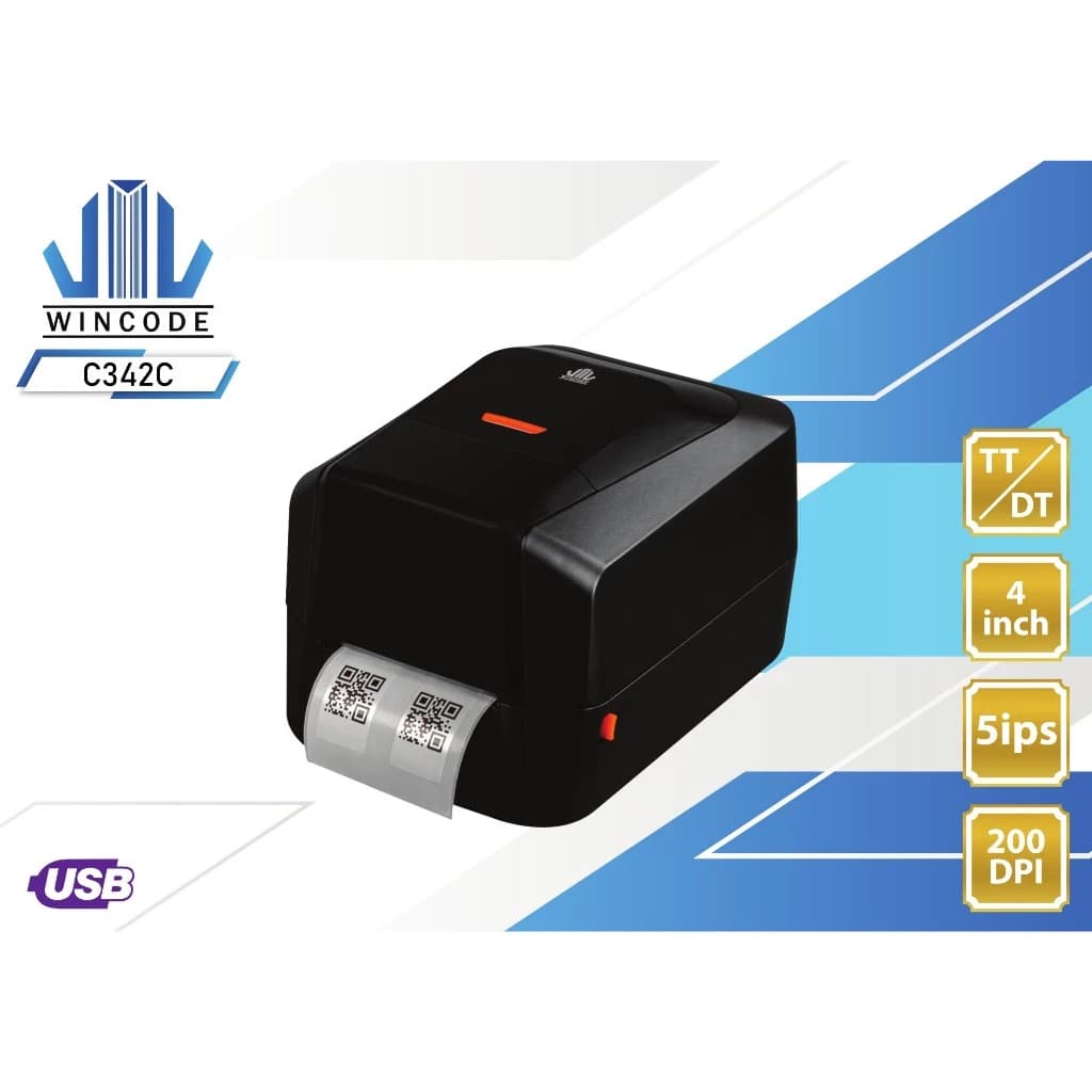 Wincode C342C 200 dpi เครื่องปริ้นบาร์โค้ด พิมพ์บาร์โค้ด พิมพ์สติกเกอร์ พิมพ์ฉลากสินค้า