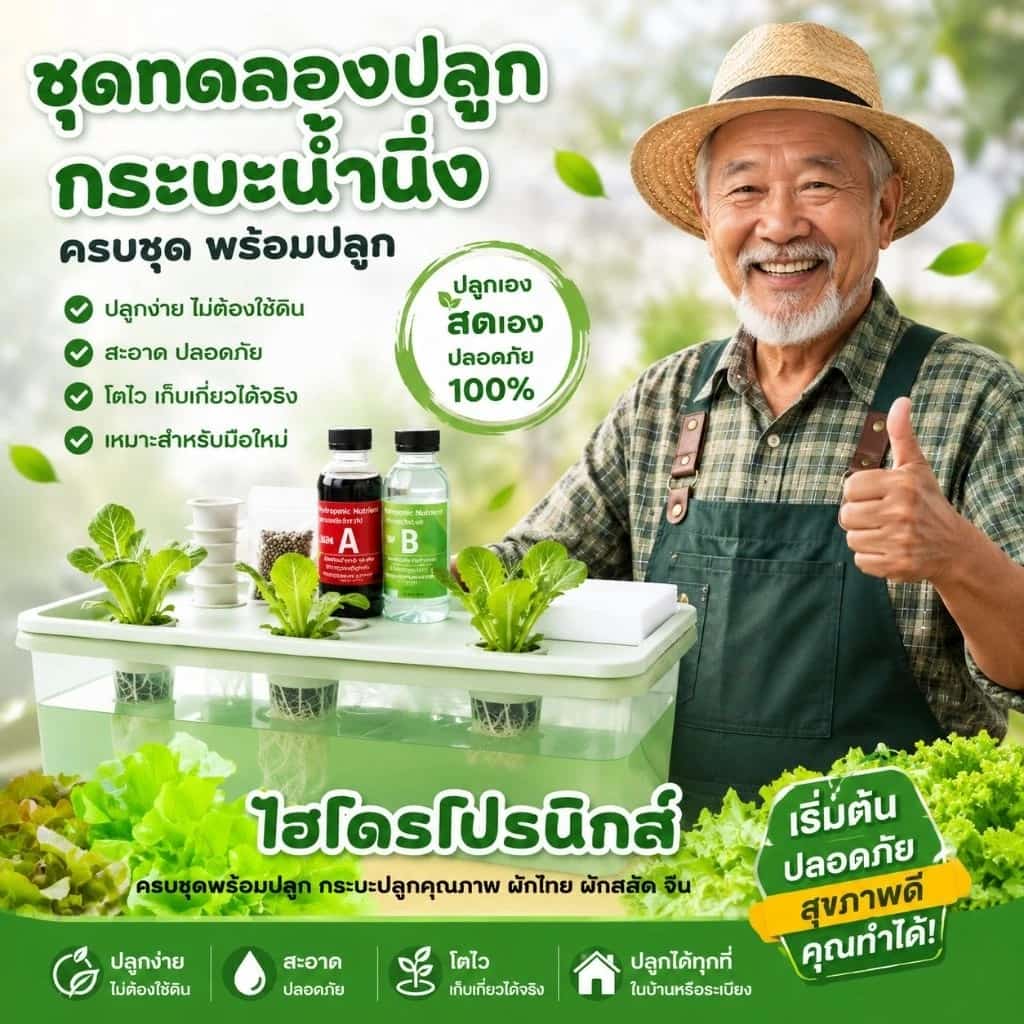 ครบชุด ชุดทดลองกระบะปลูกผักน้ำนิ่ง 5 หลุมปลูก สามารถปลูกได้ทั้งผักไทย ผักสลัด ผักจีน