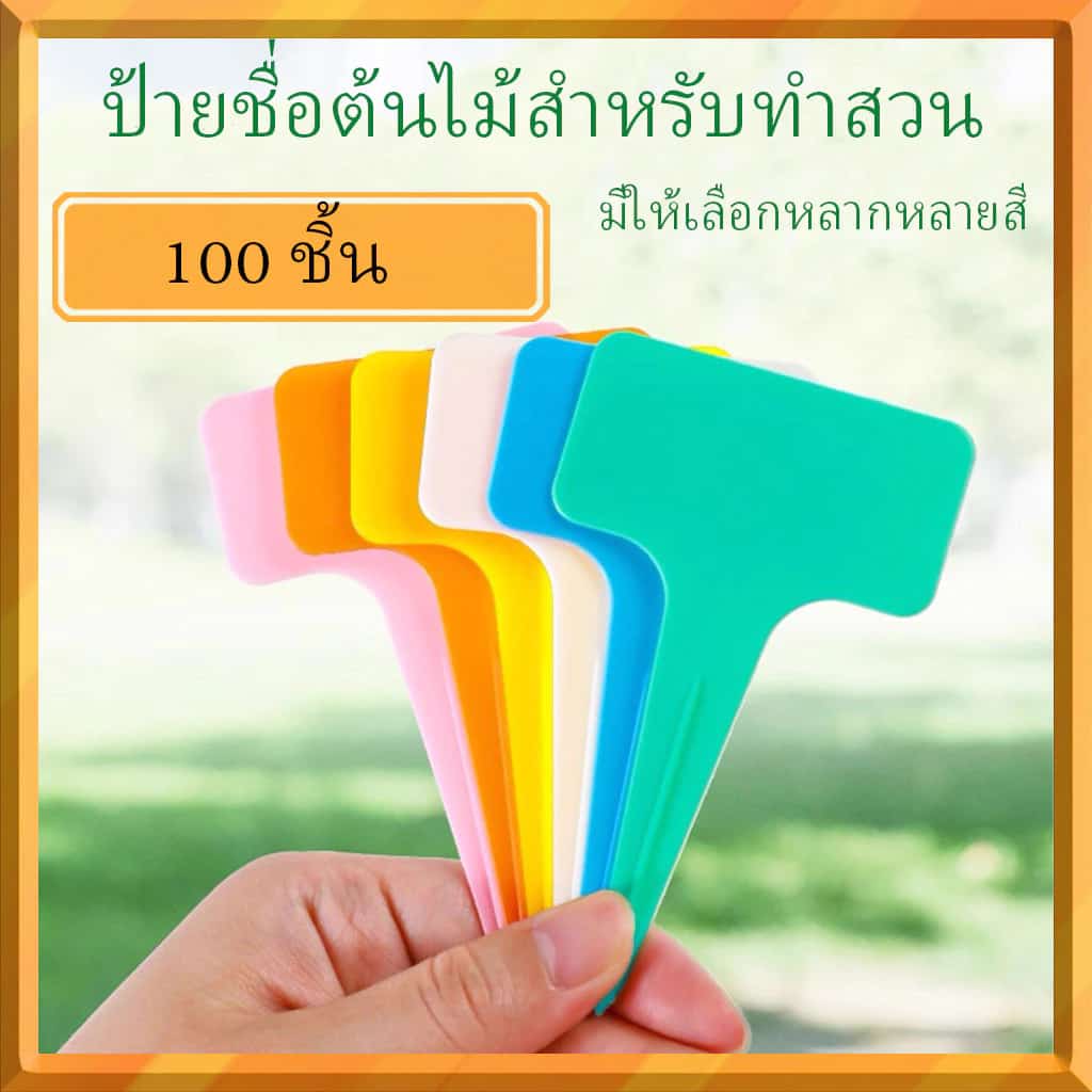 100ชิ้น ป้ายชื่อพืชสวนรูปตัวที | พลาสติกหนากันน้ำ | ใช้ติดชื่อพันธุ์ไม้ในกระถางและแปลงปลูก