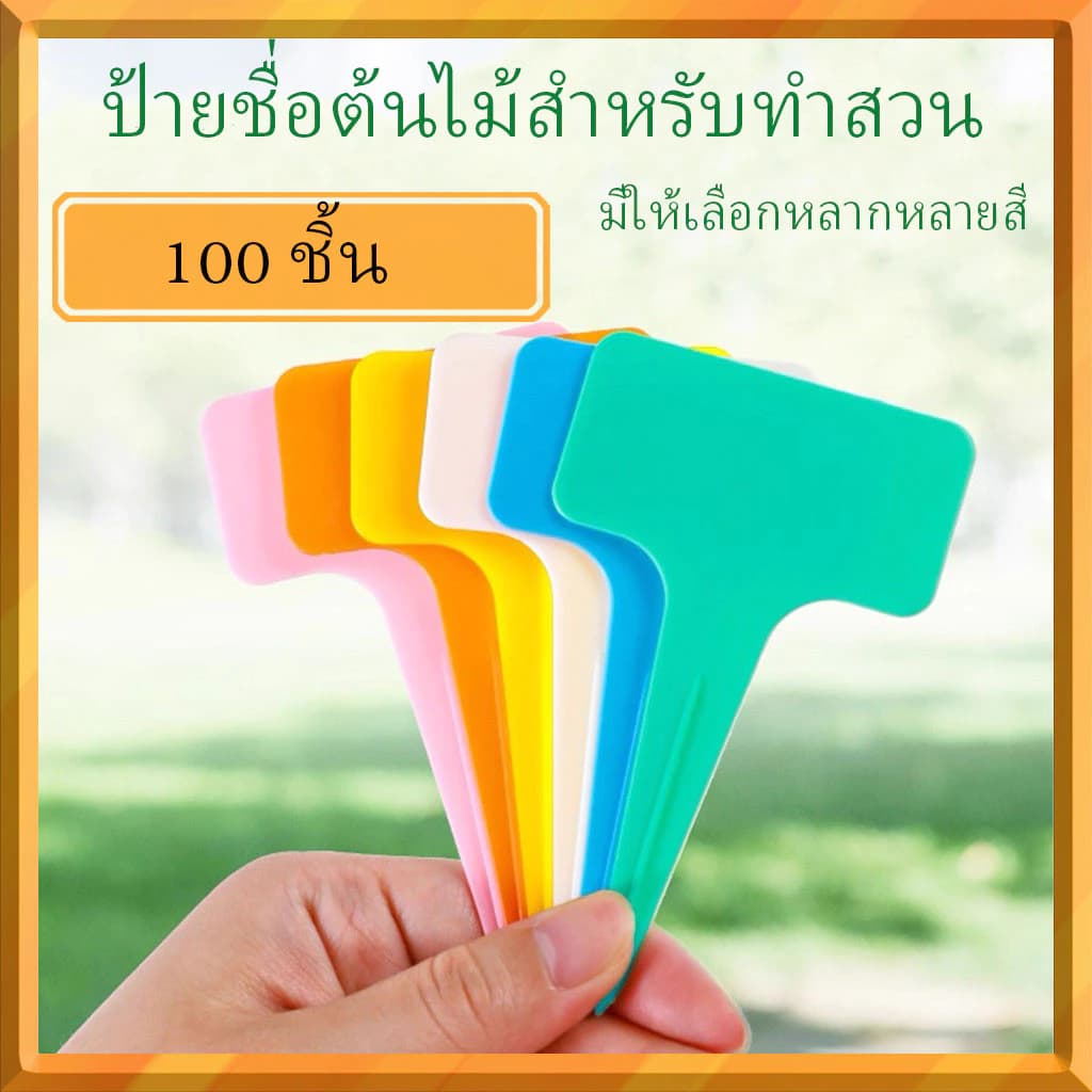 100ชิ้น ป้ายชื่อพืชสวนรูปตัวที | พลาสติกหนากันน้ำ | ใช้ติดชื่อพันธุ์ไม้ในกระถางและแปลงปลูก