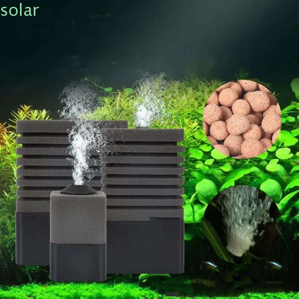 SOLARBUR กรองฟองน้ําไบโอ,3in1เพิ่มออกซิเจนกุ้งบ่อปั๊มลม,สะดวกสีดําทําความสะอาดเศษใบ้ปลาและถังกุ้งเครื่องเติมอากาศตู้ปลา