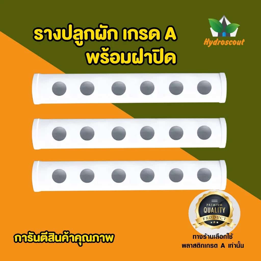 รางปลูกผักไฮโดรโปนิกส์แบบน้ำนิ่ง 43 ซม. 6 ช่องปลูก สำหรับปลูกผักไฮโดรโปนิกส์