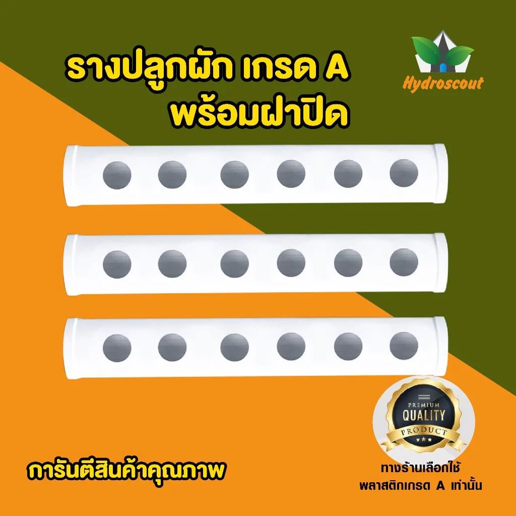 รางปลูกผักไฮโดรโปนิกส์แบบน้ำนิ่ง 43 ซม. 6 ช่องปลูก สำหรับปลูกผักไฮโดรโปนิกส์
