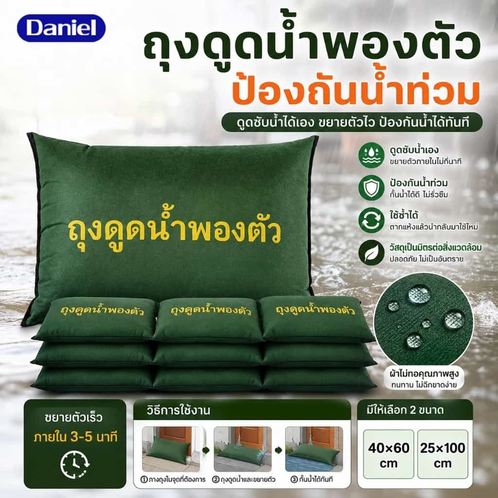 ถุงกันน้ำท่วม ไม่ต้องใส่ทราย