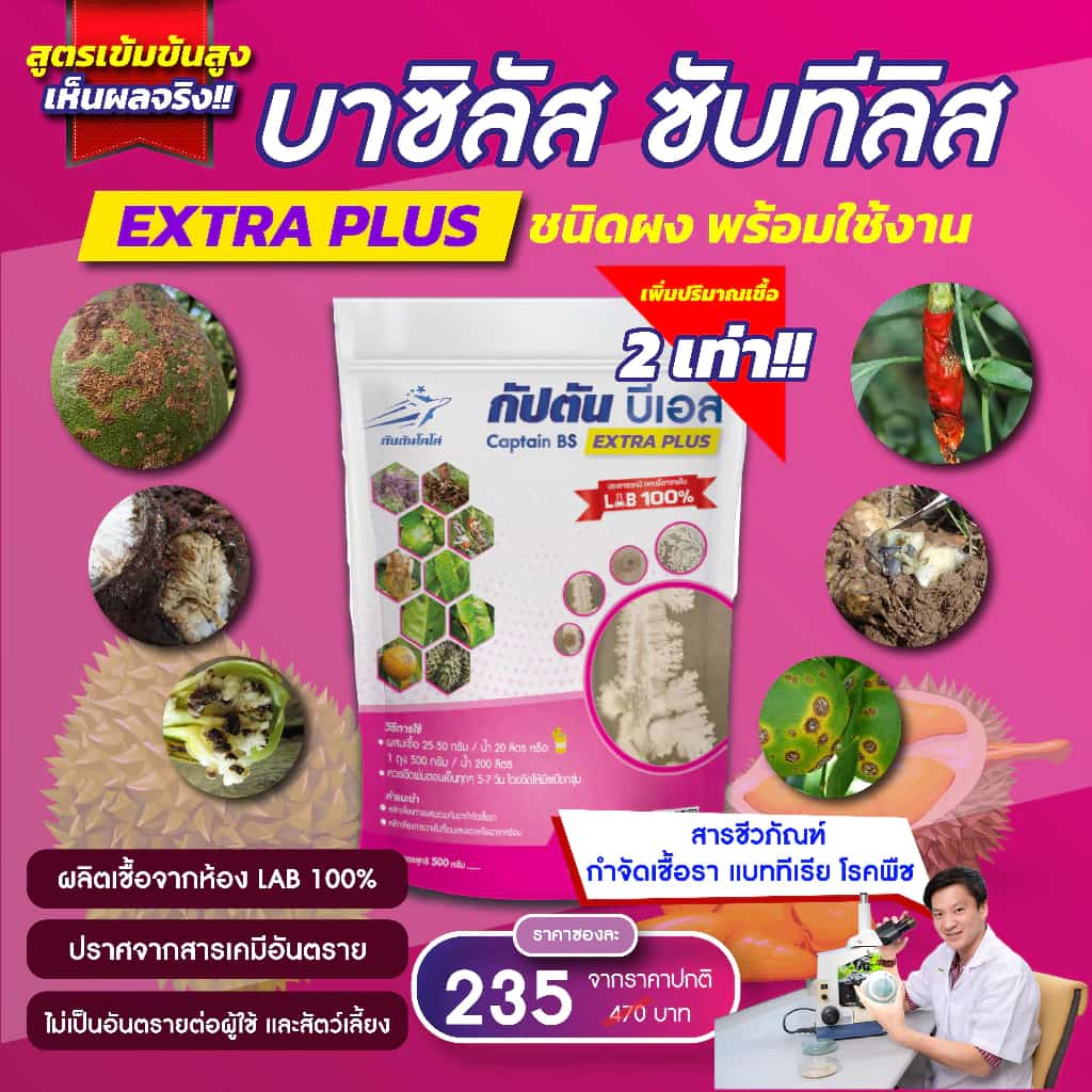 กัปตันบีเอส สูตรเข้มข้นเชื้อ 2 เท่า อัพอาหารเชื้อ บาซิลลัส ซับทิลิส แบบผง(500กรัม) ปลอดภัย 100%