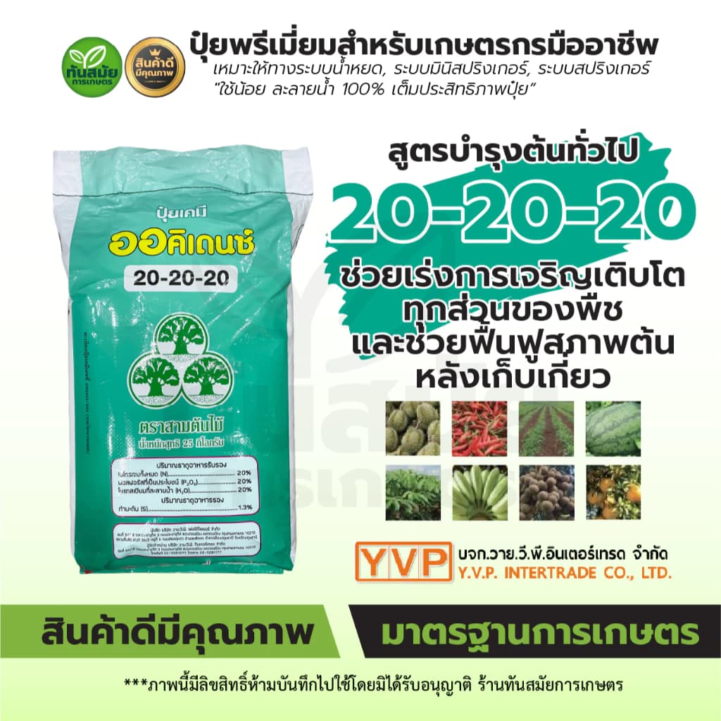 ปุ๋ยเกล็ด 20-20-20เขียว สูตรบำรุงต้นทั่วไป ปุ๋ยละลายน้ำ ปุ๋ยระบบน้ำ ปุ๋ยแตงโม ปุ๋ยเมลอน ออคิเดนซ์YVP