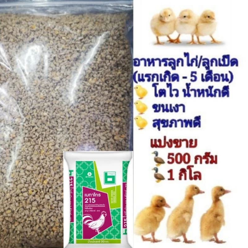 อาหารไก่เม็ดเล็ก (500กรัม) อาหารลูกไก่ ลูกเป็ด ลูกห่าน นกกระทา รวมถึงไก่รุ่นและเป็ดรุ่น