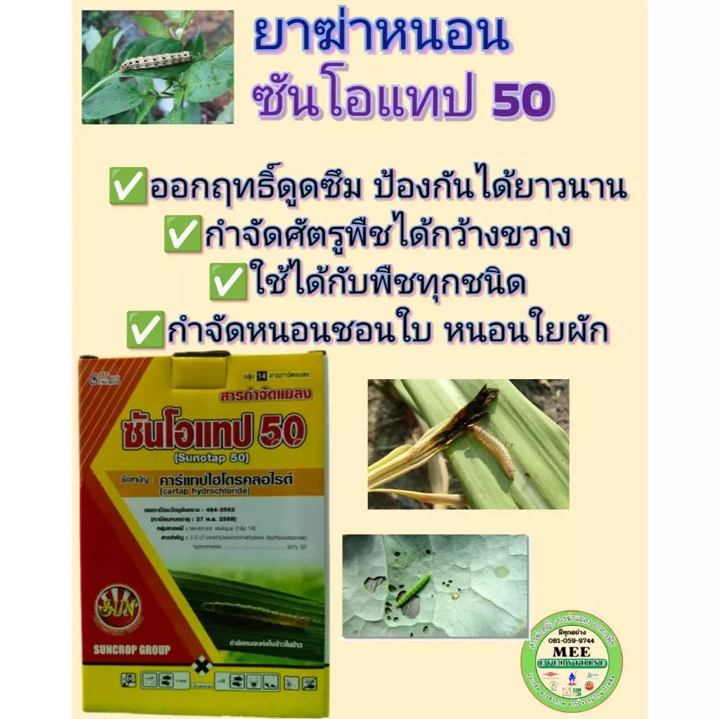 สารกำจัดหนอน คาร์แทป50 ซันโอแทป สารกำจัดแมลง หนอนกอข้าว หนอนกระทู้ หนอนใยผัก หนอนกะหล่ำปลี หนอนชอนใบ 500กรัม